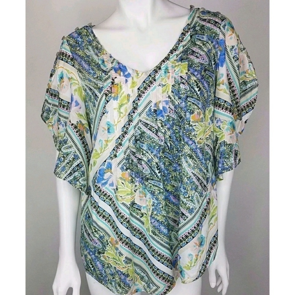 Maeve Rayon Floral Paisley Flutter Sleeve Blouse